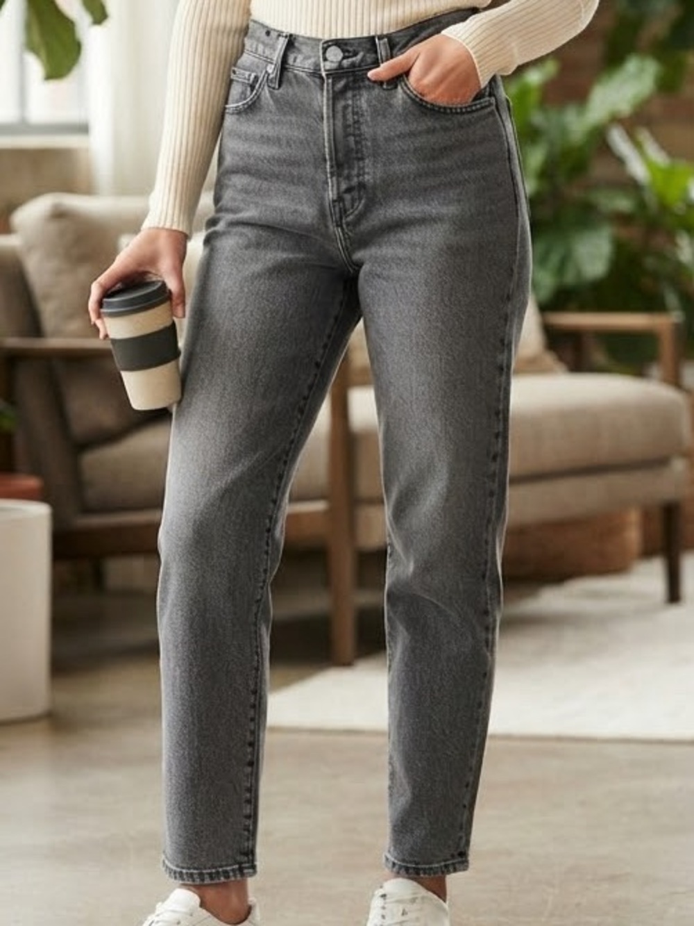 Vintage GAP Black Wash Denim Mom Jeans Tapered Leg Relax Fit Made in USA Sz 27